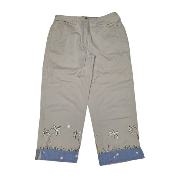 Christopher Banks Cropped Capri Palm Tree Fish Tropical Embroidery Womens 6 - Picture 9 of 9